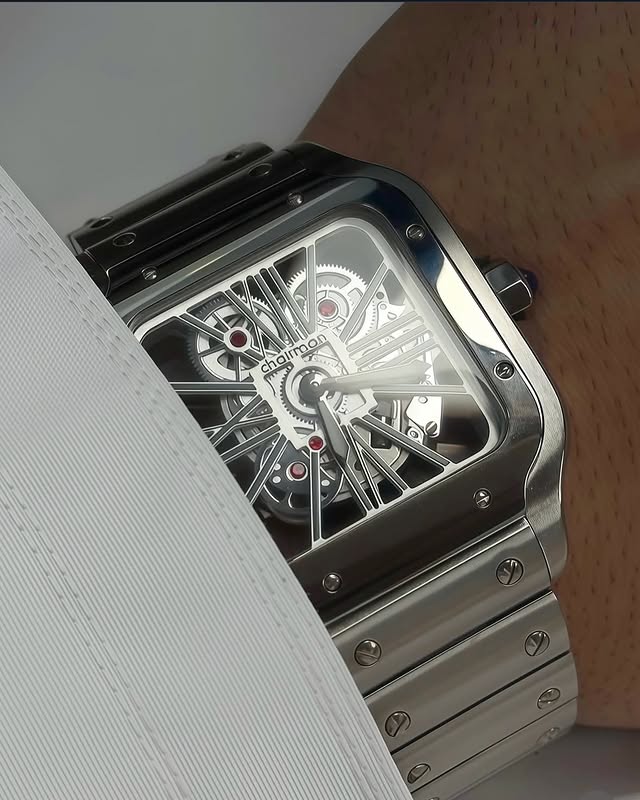 Chairman Geneve Square Skeleton Automatic Watch|Two Tone Case|Stainless Steel Bracelet