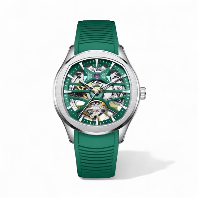 Chairman Skeleton Automatic Watch| Open Heart Mechanical with Silicone Strap| Green Blue Black