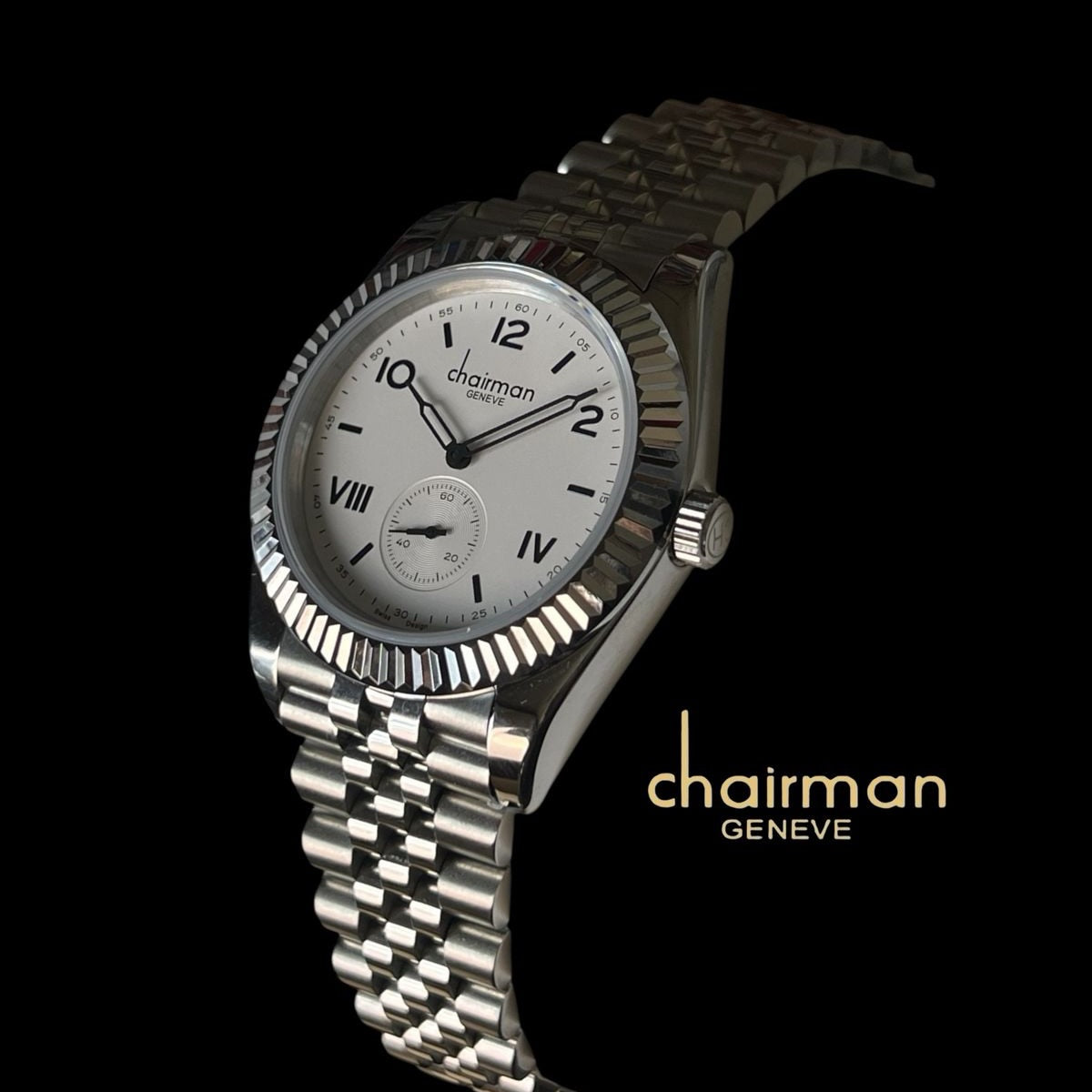 Chairman Geneve Classic Heritage Watch for Men - Fluted Bezel with Sub-Second Dial & Stainless Steel Jubilee Bracelet - 2 Dial Colors