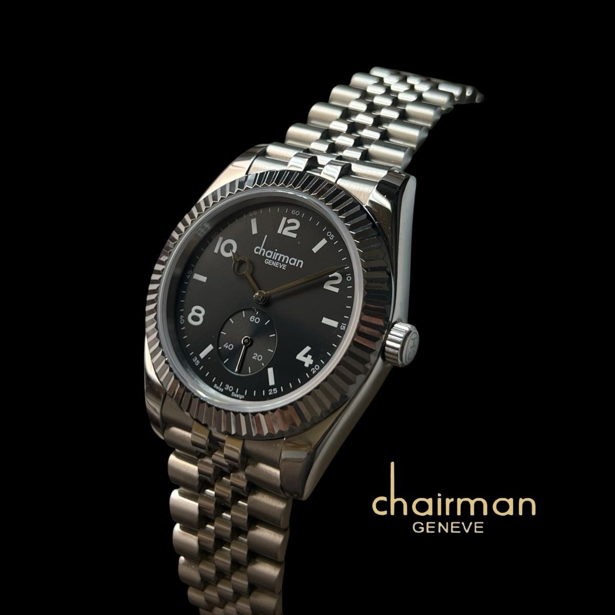 Chairman Geneve Classic Heritage Watch for Men - Fluted Bezel with Sub-Second Dial & Stainless Steel Jubilee Bracelet - 2 Dial Colors