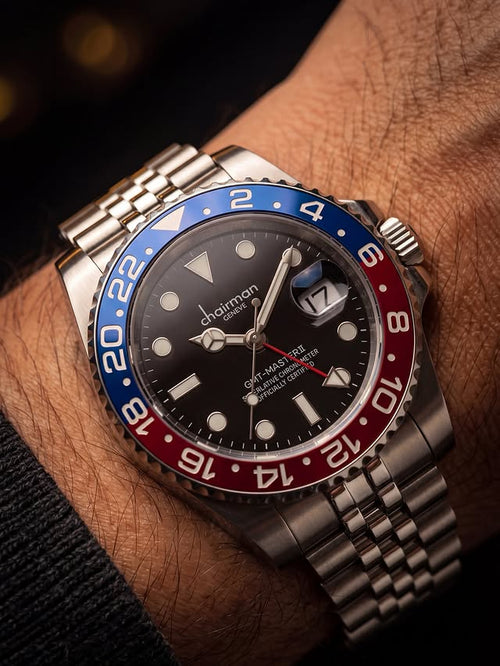 Chairman 676 GMT Automatic Watch|Pepsi Red/Blue & Bumblebee Black/Yellow Bezel with Jubilee Bracelet