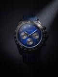 Chairman Geneve Midnight Chronograph Watch for Men - Blue Gradient Dial with Arabic Numerals, Black Case & Navy Fabric Strap