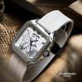 Chairman Geneve UAE Portrait Square Watch for Men - Stainless Steel Case with White Rubber Strap & Roman Numeral Dial