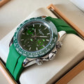 Chairman Geneve Chronograph Watch for Men - Stainless Steel Case with Green or Blue Dial & Silicone Rubber Strap with Tachymeter Bezel