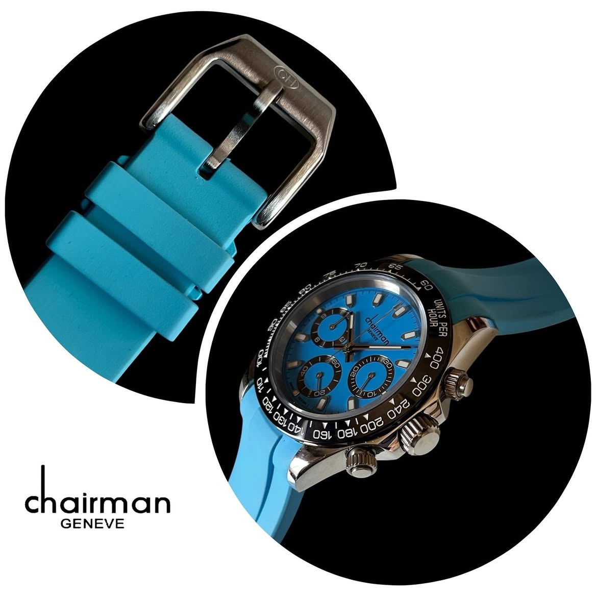 Chairman Geneve Chronograph Watch for Men - Stainless Steel Case with Green or Blue Dial & Silicone Rubber Strap with Tachymeter Bezel