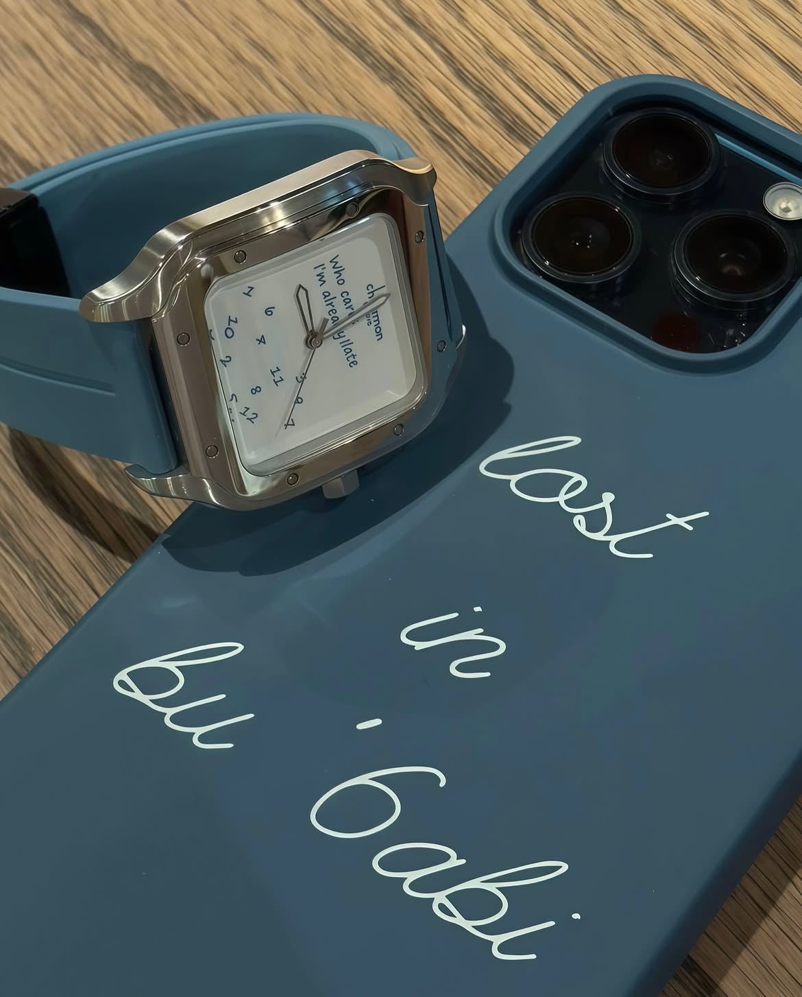 Chairman Square Quartz Watch| "Who Cares I'm Already Late" Dial with Blue Silicone Strap