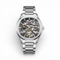 Automatic Skeleton Mechanical Watch for Men|  Silver Stainless Steel Open Gear Dial Watch