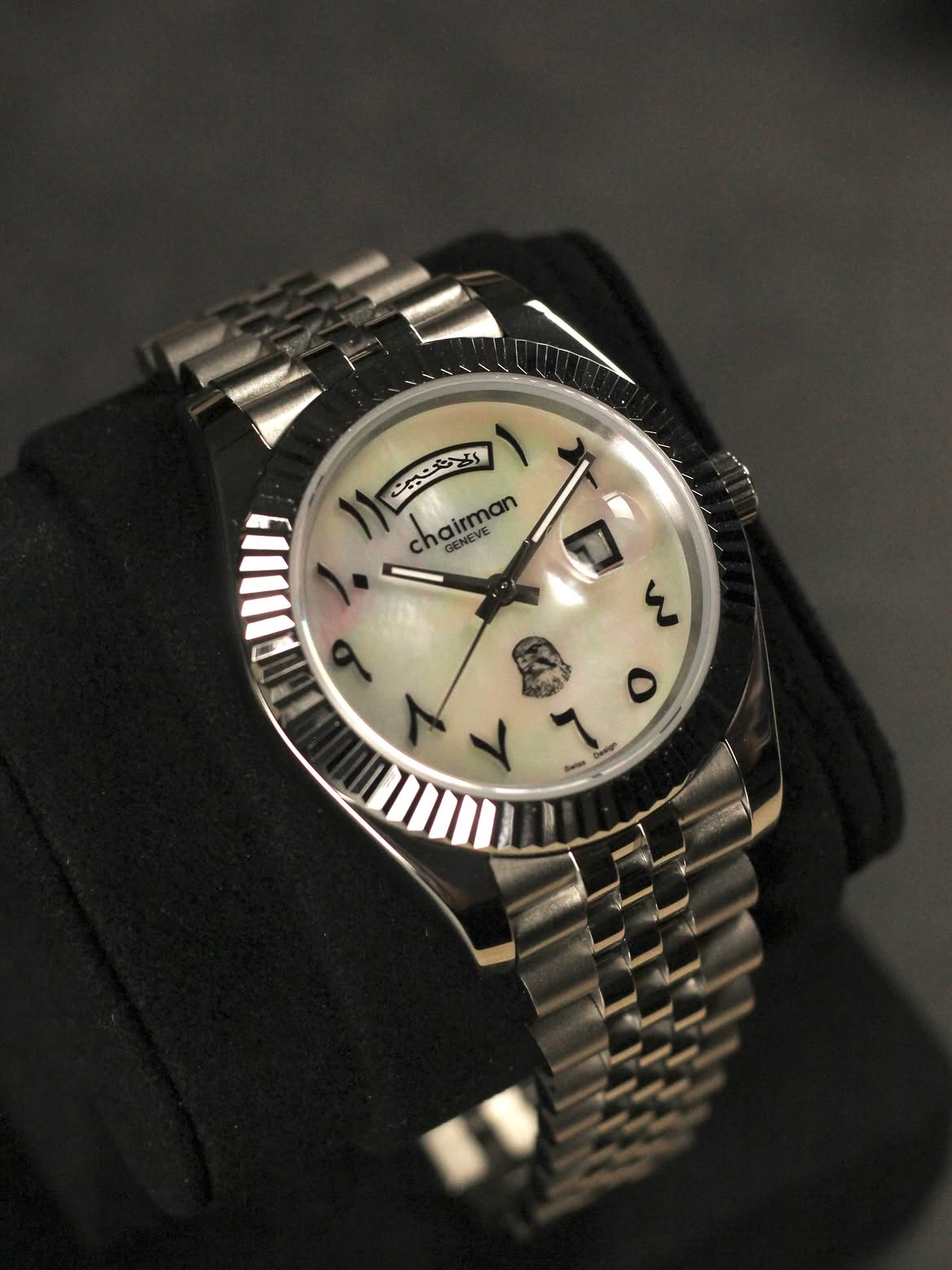 Chairman Geneve Arabic Dial Watch|  Pearl Mother of Pearl Dial with Stainless Steel Bracelet|  Falcon Edition