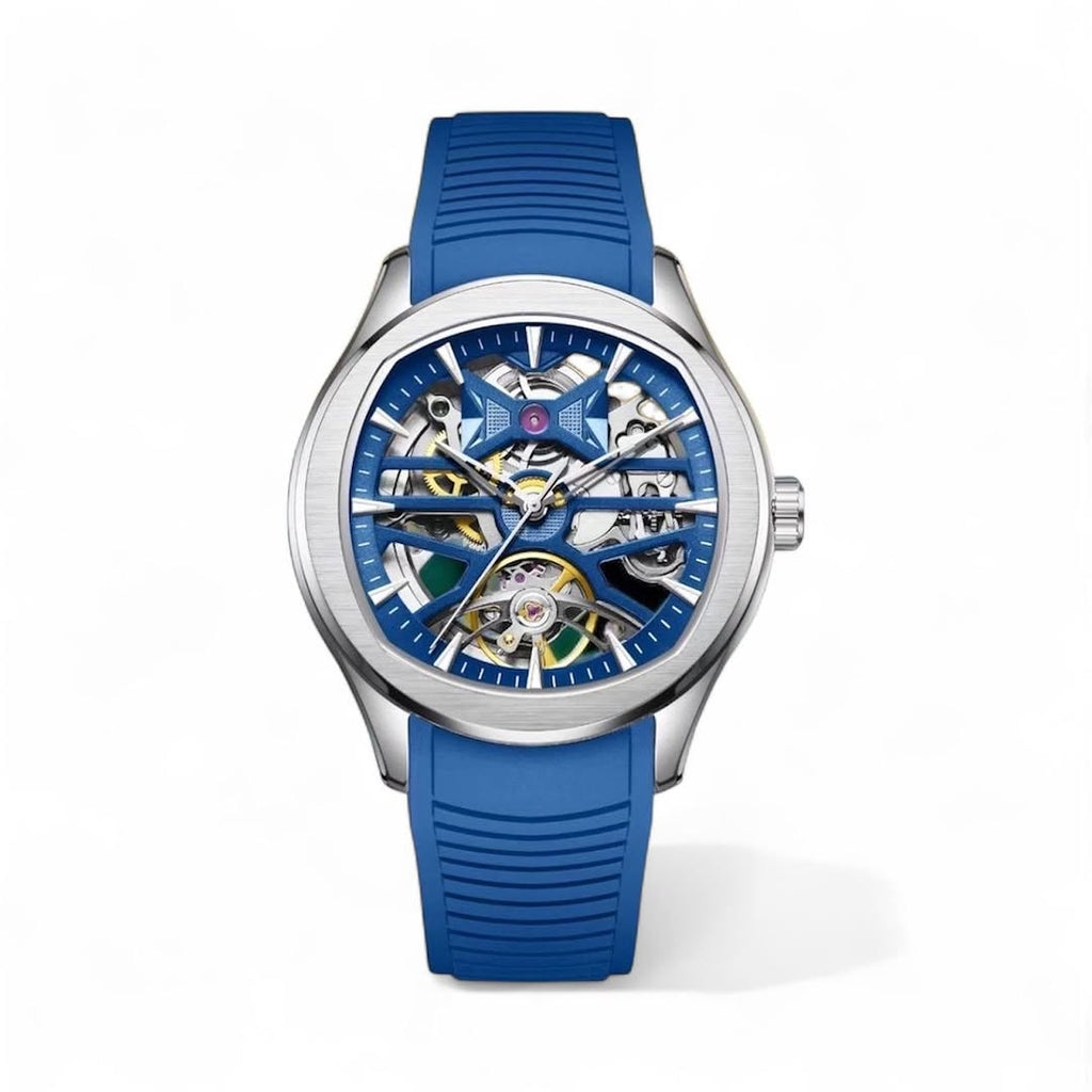 Chairman Skeleton Automatic Watch| Open Heart Mechanical with Silicone Strap| Green Blue Black