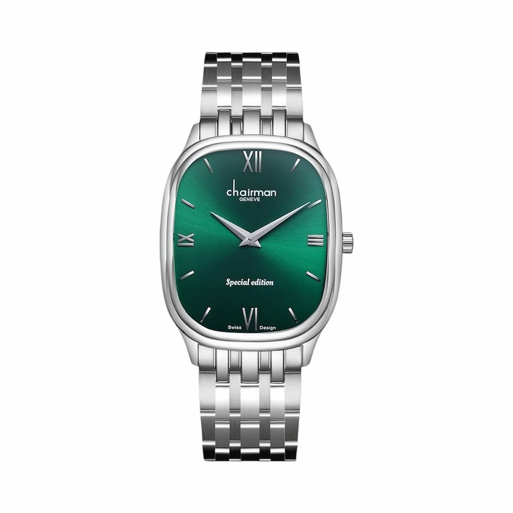 Chairman Special Edition Cushion Watch| Arabic Pearl|  Roman Green Dial with Steel Bracelet