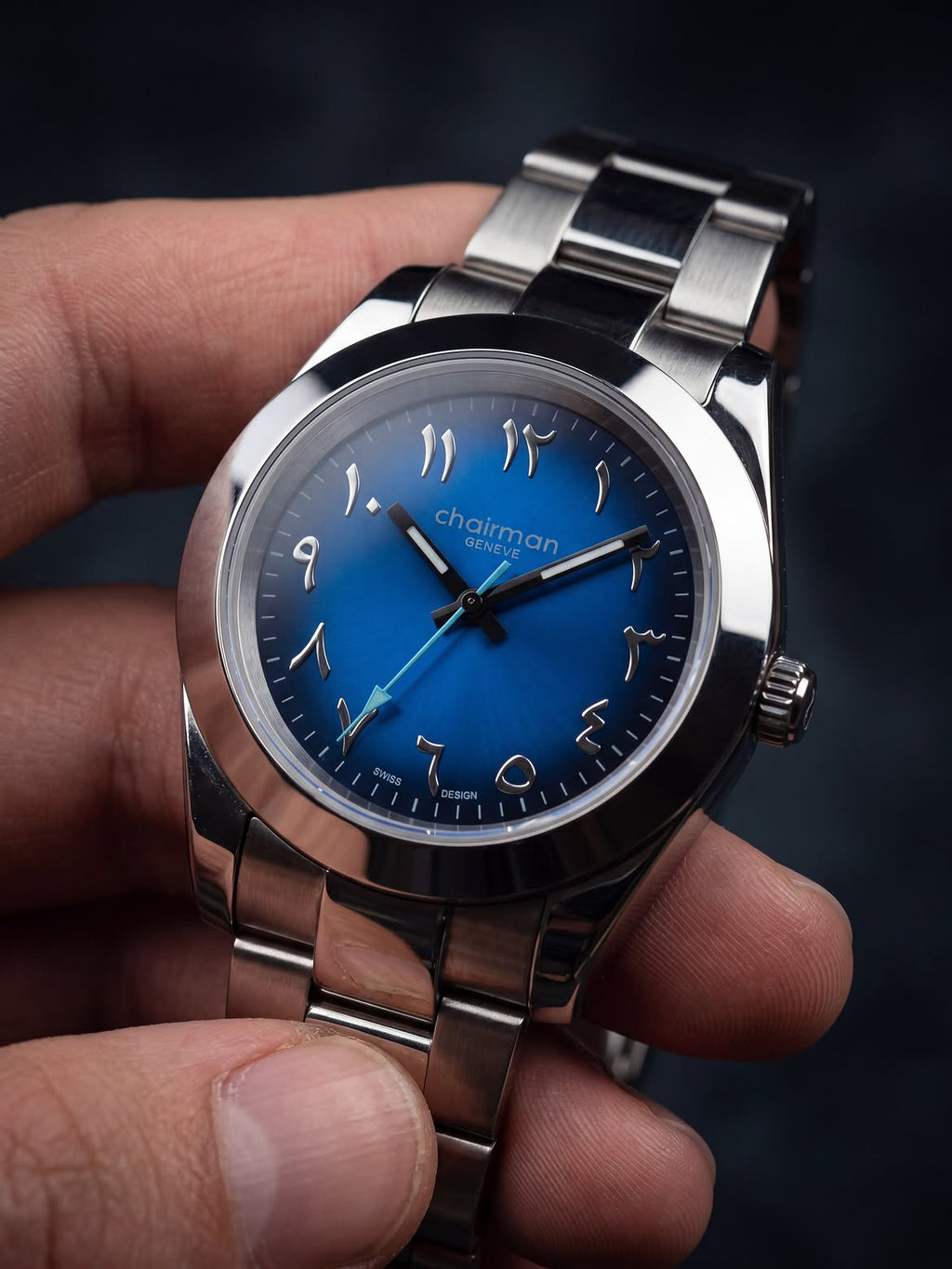 Chairman Geneve Arabic Watch for Men - Stainless Steel Bracelet with Royal Blue Arabic Numerals Dial