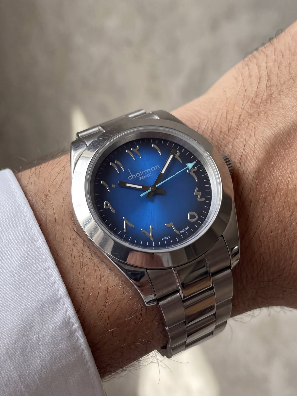 Chairman Geneve Arabic Watch for Men - Stainless Steel Bracelet with Royal Blue Arabic Numerals Dial