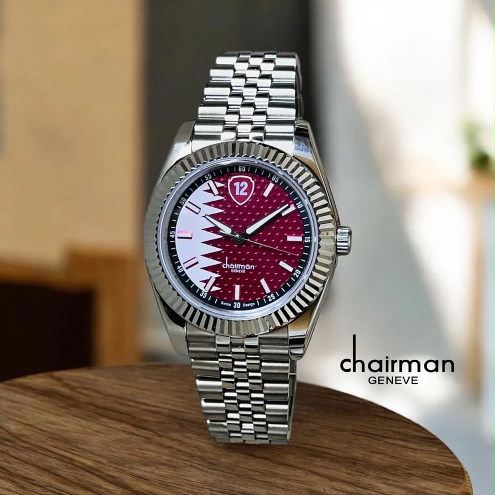 Chairman Geneve| Qatar Edition|  Maroon Flag Dial Stainless Steel Bracelet