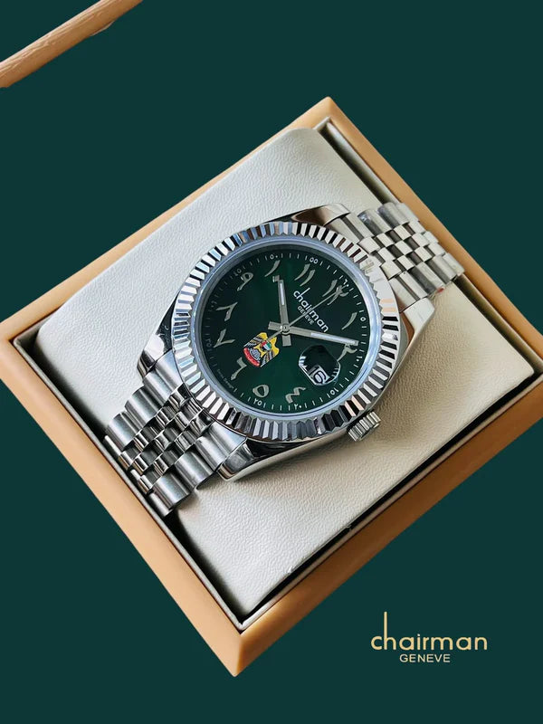 Chairman Geneve Spirit of the Union Emirati Special Edition Watch for Men - UAE Crest Dial with Arabic/Bar Markers & Stainless Steel Jubilee Bracelet - 5 Colors