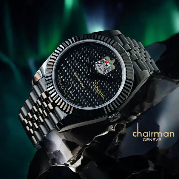 Chairman Geneve Spirit of the Union Emirati Special Edition Watch for Men - UAE Crest Dial with Arabic/Bar Markers & Stainless Steel Jubilee Bracelet - 5 Colors